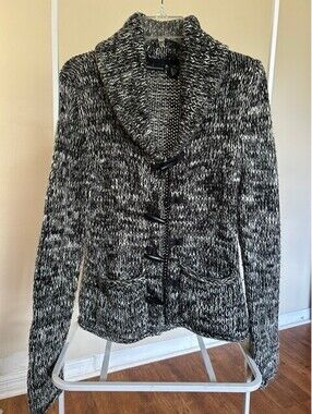 Moda International Black and White Knit Cardigan Sweater, S